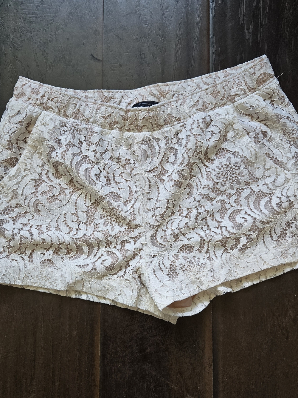 BCBGMaxAzria Cream and Blush Lace-Trim Shorts